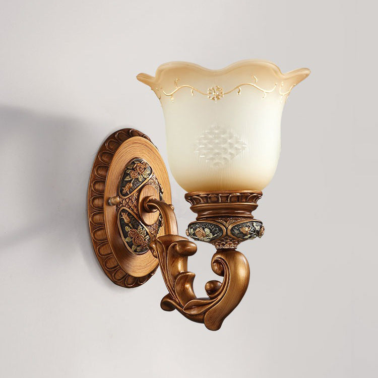 Traditional European Morning Glory Resin Glass 1 - Light Wall Sconce Lamp For Hallways