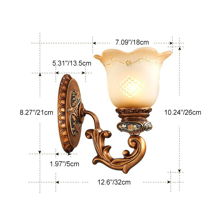 Traditional European Morning Glory Resin Glass 1 - Light Wall Sconce Lamp For Hallways