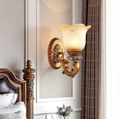 Traditional European Morning Glory Resin Glass 1 - Light Wall Sconce Lamp For Hallways