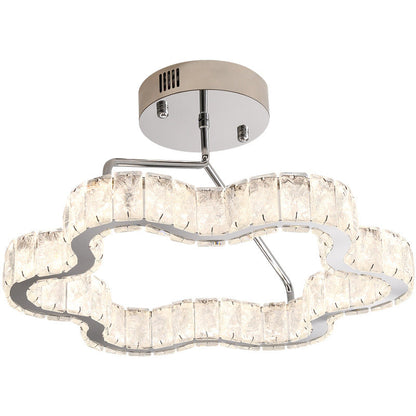 Contemporary Nordic Cloud Shape Stainless Steel Crystal LED Semi-Flush Mount Ceiling Light For Bedroom