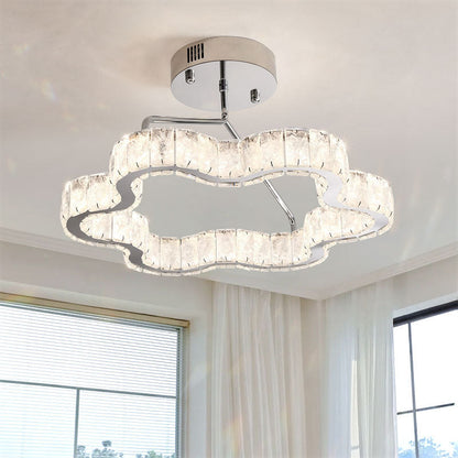 Contemporary Nordic Cloud Shape Stainless Steel Crystal LED Semi-Flush Mount Ceiling Light For Bedroom