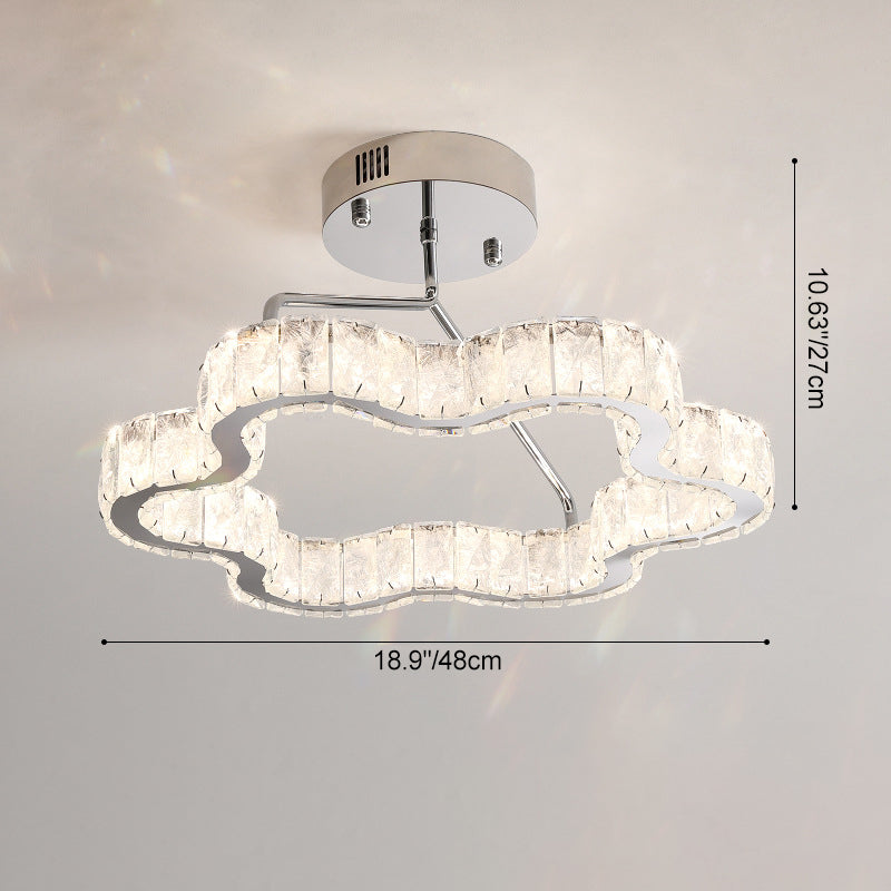 Contemporary Nordic Cloud Shape Stainless Steel Crystal LED Semi-Flush Mount Ceiling Light For Bedroom