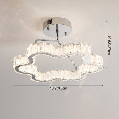 Contemporary Nordic Cloud Shape Stainless Steel Crystal LED Semi-Flush Mount Ceiling Light For Bedroom