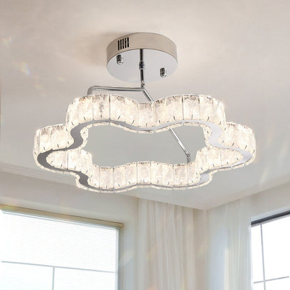 Contemporary Nordic Cloud Shape Stainless Steel Crystal LED Semi-Flush Mount Ceiling Light For Bedroom