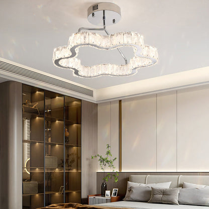 Contemporary Nordic Cloud Shape Stainless Steel Crystal LED Semi-Flush Mount Ceiling Light For Bedroom