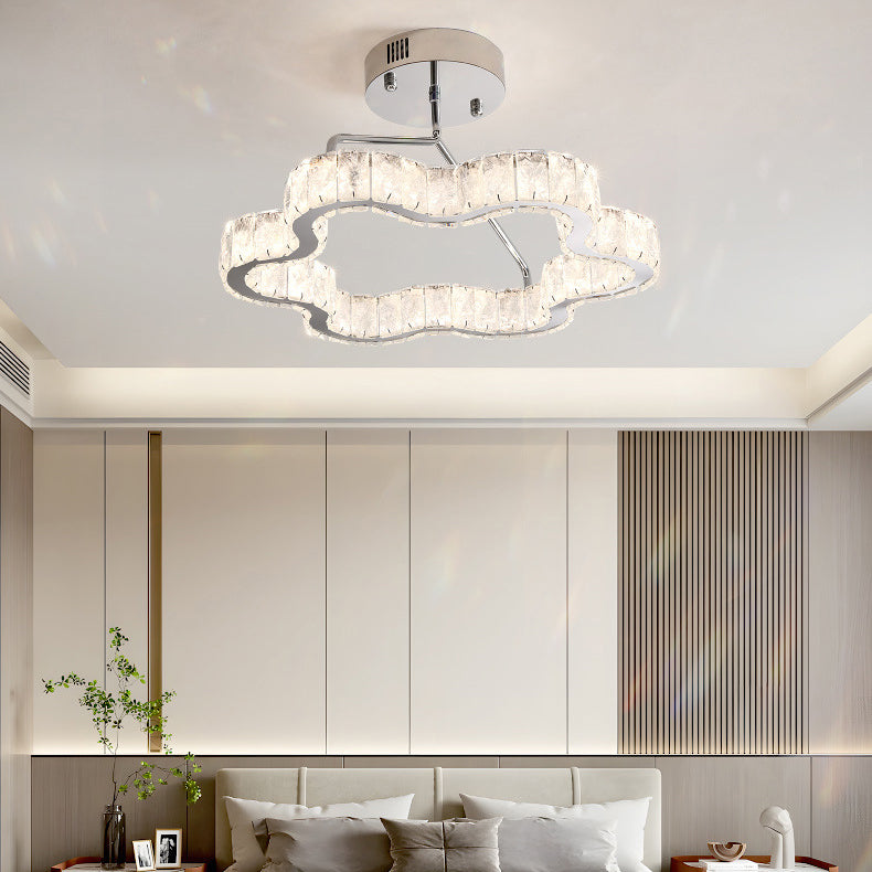Contemporary Nordic Cloud Shape Stainless Steel Crystal LED Semi-Flush Mount Ceiling Light For Bedroom