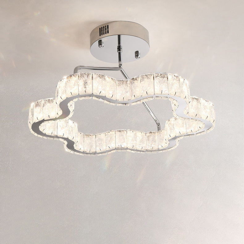 Contemporary Nordic Cloud Shape Stainless Steel Crystal LED Semi-Flush Mount Ceiling Light For Bedroom