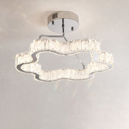 Contemporary Nordic Cloud Shape Stainless Steel Crystal LED Semi-Flush Mount Ceiling Light For Bedroom