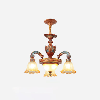 Traditional European Dome Flower Iron Resin Glass 3/5/6/8 - Light Chandelier For Dining Room