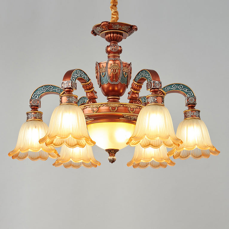 Traditional European Dome Flower Iron Resin Glass 3/5/6/8 - Light Chandelier For Dining Room