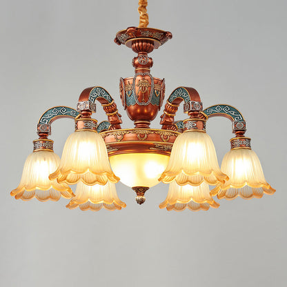 Traditional European Dome Flower Iron Resin Glass 3/5/6/8 - Light Chandelier For Dining Room