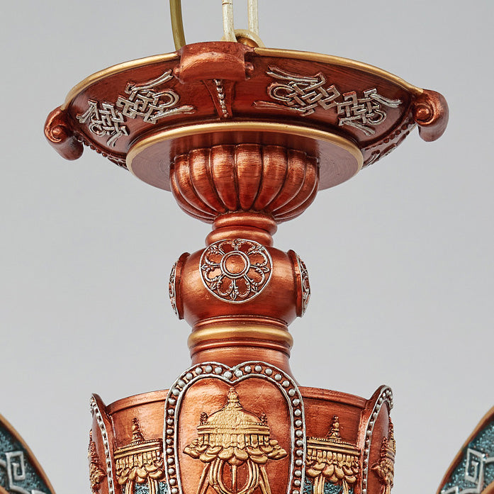 Traditional European Dome Flower Iron Resin Glass 3/5/6/8 - Light Chandelier For Dining Room