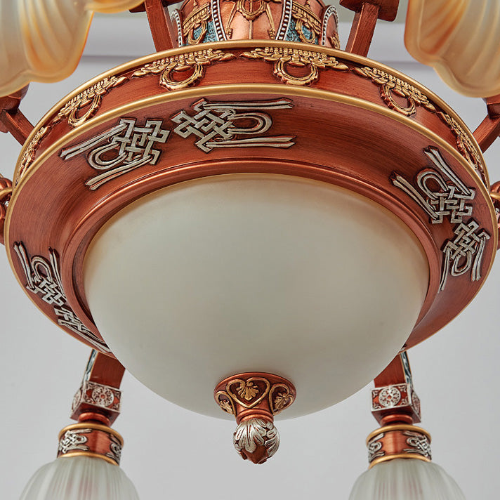 Traditional European Dome Flower Iron Resin Glass 3/5/6/8 - Light Chandelier For Dining Room
