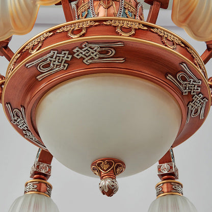 Traditional European Dome Flower Iron Resin Glass 3/5/6/8 - Light Chandelier For Dining Room