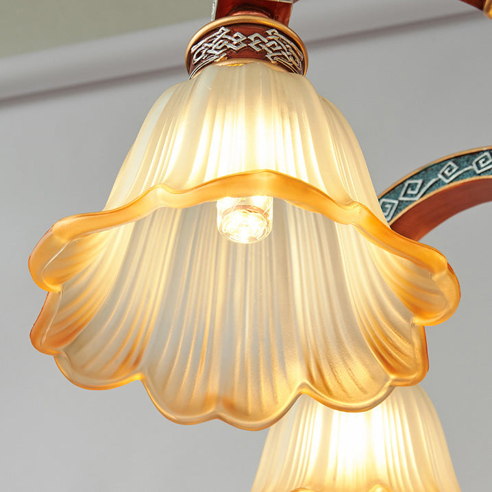 Traditional European Dome Flower Iron Resin Glass 3/5/6/8 - Light Chandelier For Dining Room