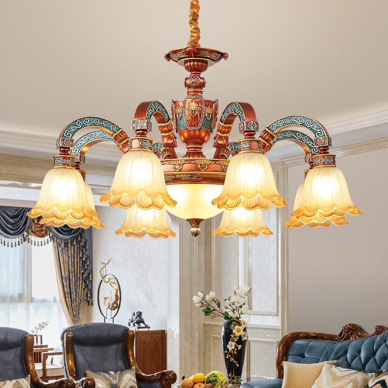 Traditional European Dome Flower Iron Resin Glass 3/5/6/8 - Light Chandelier For Dining Room