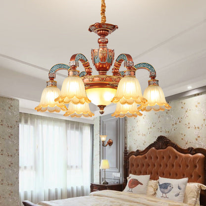 Traditional European Dome Flower Iron Resin Glass 3/5/6/8 - Light Chandelier For Dining Room