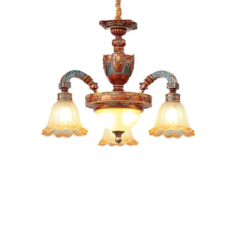 Traditional European Dome Flower Iron Resin Glass 3/5/6/8 - Light Chandelier For Dining Room