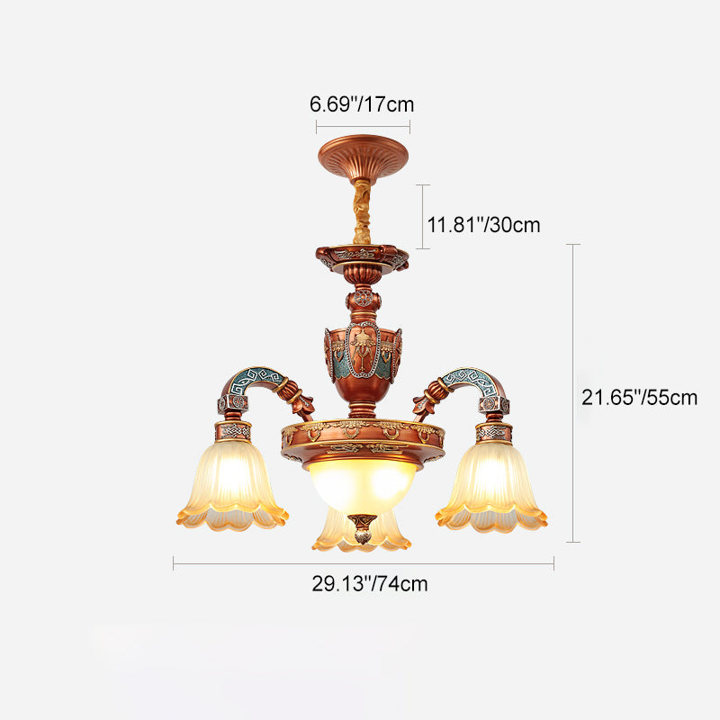 Traditional European Dome Flower Iron Resin Glass 3/5/6/8 - Light Chandelier For Dining Room