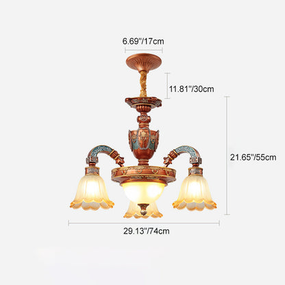 Traditional European Dome Flower Iron Resin Glass 3/5/6/8 - Light Chandelier For Dining Room