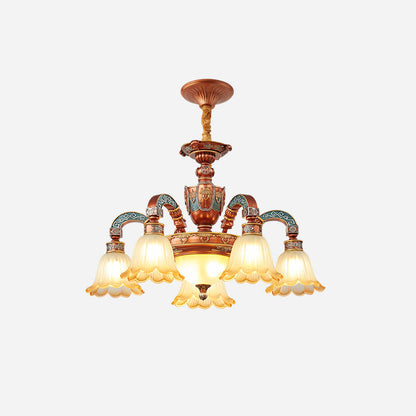 Traditional European Dome Flower Iron Resin Glass 3/5/6/8 - Light Chandelier For Dining Room