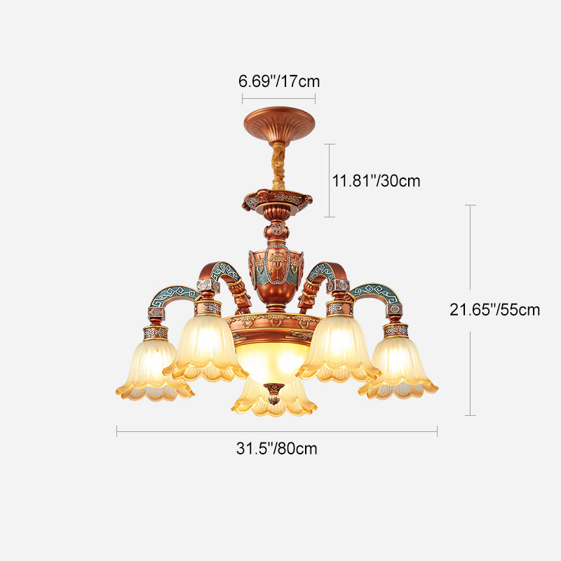 Traditional European Dome Flower Iron Resin Glass 3/5/6/8 - Light Chandelier For Dining Room