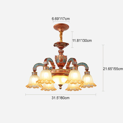 Traditional European Dome Flower Iron Resin Glass 3/5/6/8 - Light Chandelier For Dining Room