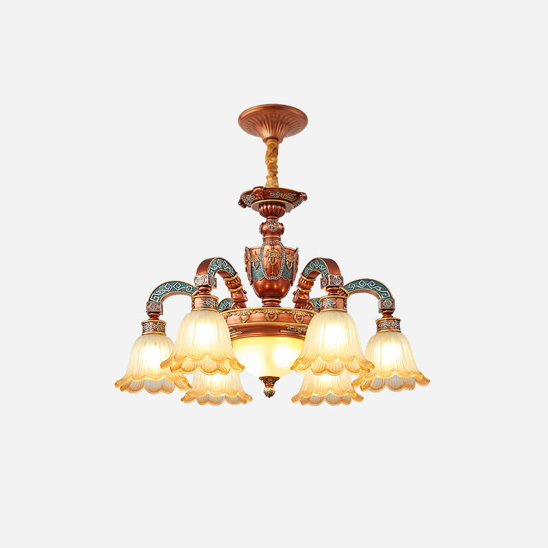 Traditional European Dome Flower Iron Resin Glass 3/5/6/8 - Light Chandelier For Dining Room