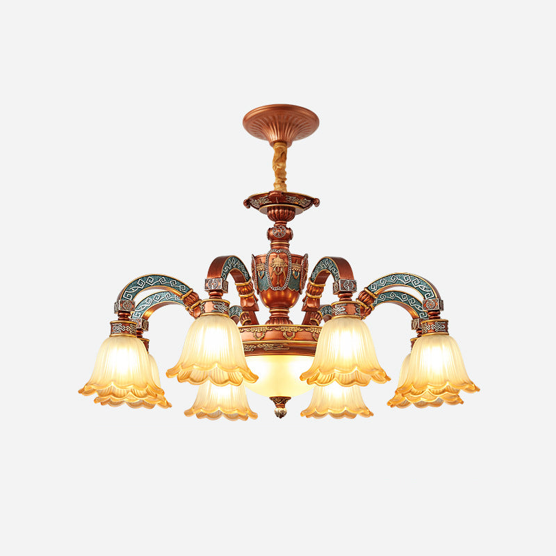 Traditional European Dome Flower Iron Resin Glass 3/5/6/8 - Light Chandelier For Dining Room