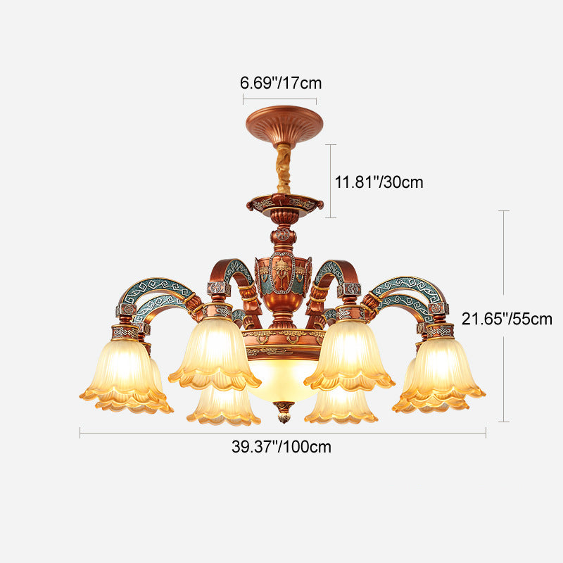 Traditional European Dome Flower Iron Resin Glass 3/5/6/8 - Light Chandelier For Dining Room