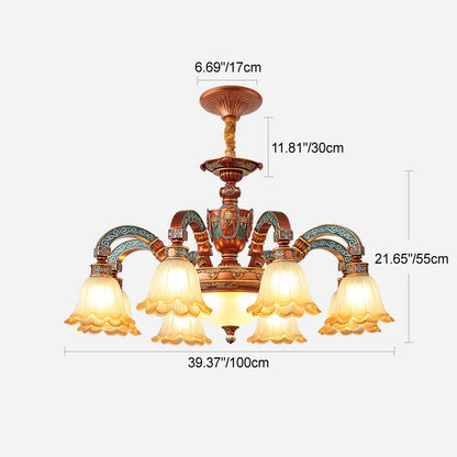 Traditional European Dome Flower Iron Resin Glass 3/5/6/8 - Light Chandelier For Dining Room
