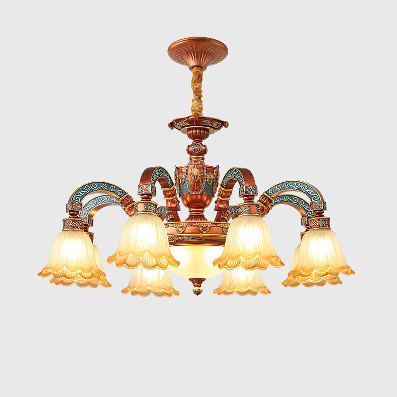 Traditional European Dome Flower Iron Resin Glass 3/5/6/8 - Light Chandelier For Dining Room