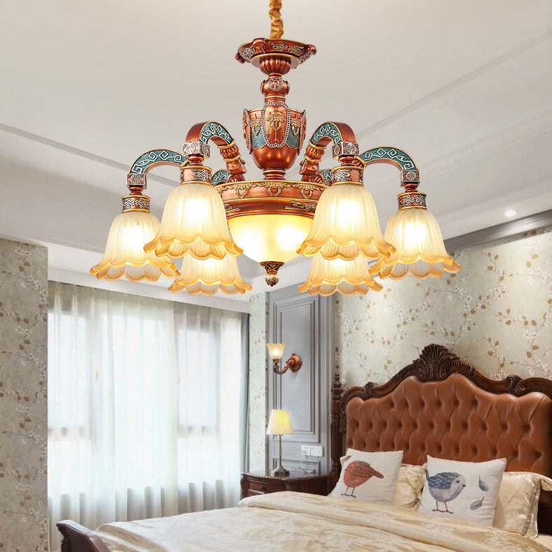 Traditional European Dome Flower Iron Resin Glass 3/5/6/8 - Light Chandelier For Dining Room