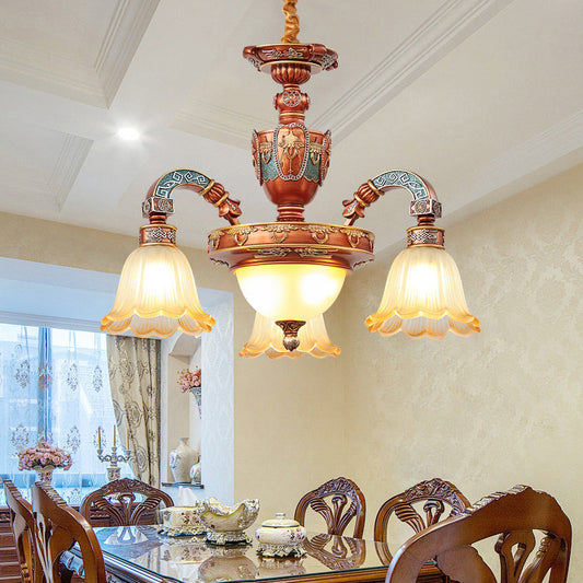 Traditional European Dome Flower Iron Resin Glass 3/5/6/8 - Light Chandelier For Dining Room