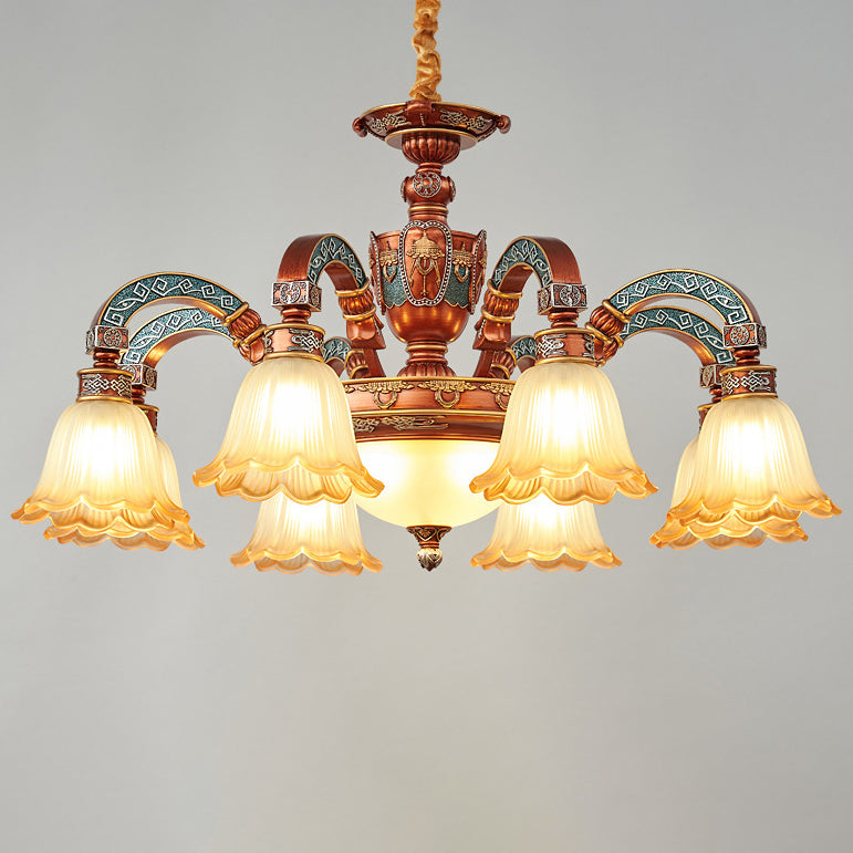 Traditional European Dome Flower Iron Resin Glass 3/5/6/8 - Light Chandelier For Dining Room