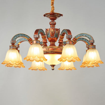 Traditional European Dome Flower Iron Resin Glass 3/5/6/8 - Light Chandelier For Dining Room
