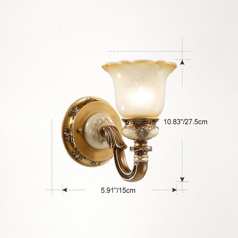 Traditional European Morning Glory Iron Resin Glass 1/2 - Light Wall Sconce Lamp For Hallways