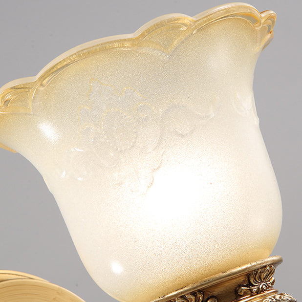 Traditional European Morning Glory Iron Resin Glass 1/2 - Light Wall Sconce Lamp For Hallways