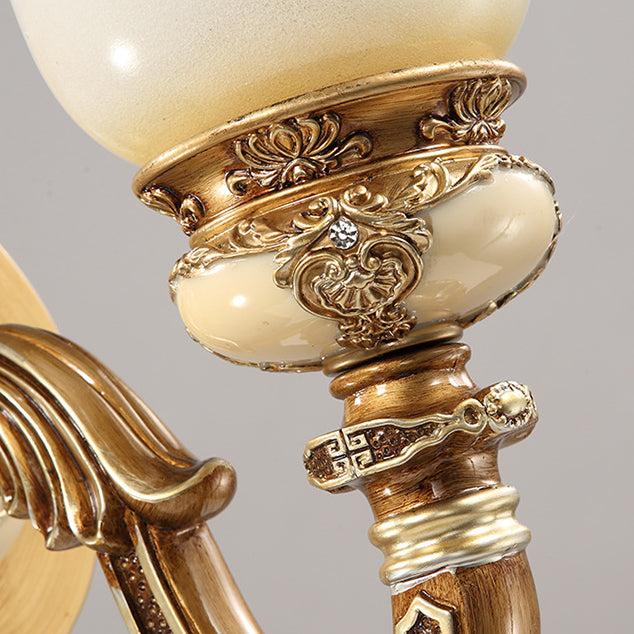 Traditional European Morning Glory Iron Resin Glass 1/2 - Light Wall Sconce Lamp For Hallways