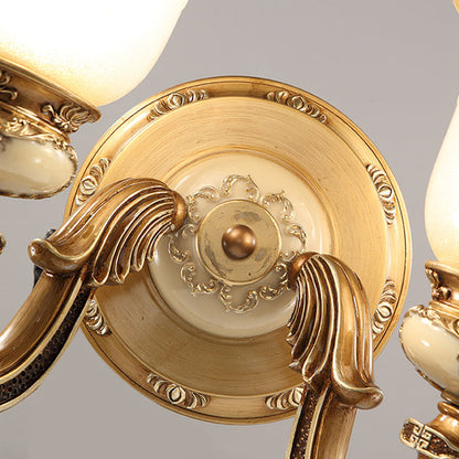 Traditional European Morning Glory Iron Resin Glass 1/2 - Light Wall Sconce Lamp For Hallways