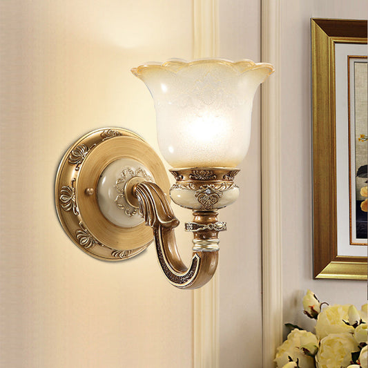 Traditional European Morning Glory Iron Resin Glass 1/2 - Light Wall Sconce Lamp For Hallways