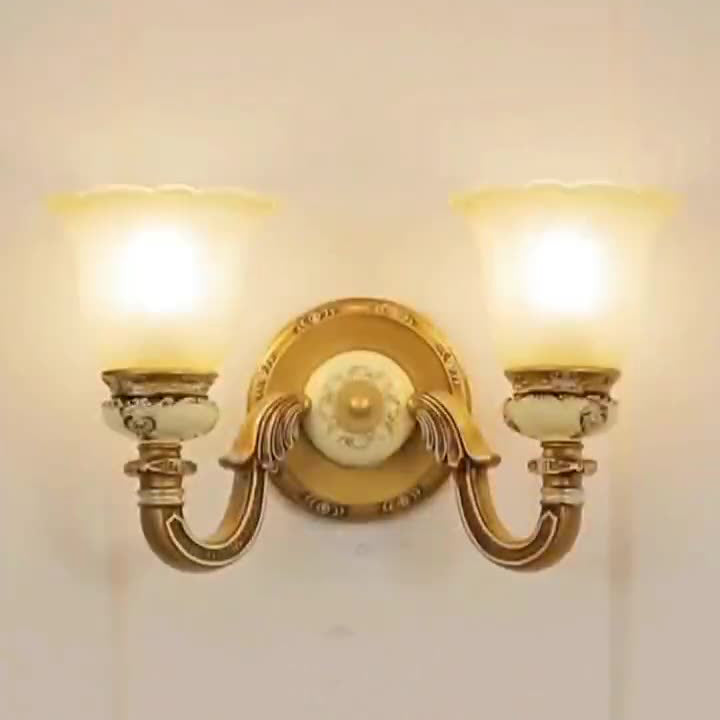 Traditional European Morning Glory Iron Resin Glass 1/2 - Light Wall Sconce Lamp For Hallways