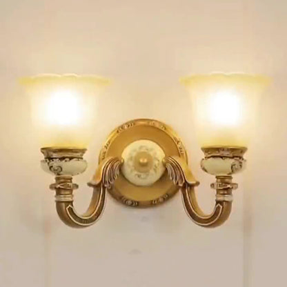 Traditional European Morning Glory Iron Resin Glass 1/2 - Light Wall Sconce Lamp For Hallways