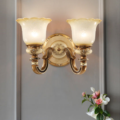 Traditional European Morning Glory Iron Resin Glass 1/2 - Light Wall Sconce Lamp For Hallways