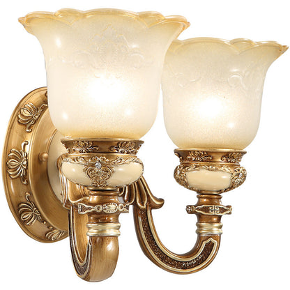 Traditional European Morning Glory Iron Resin Glass 1/2 - Light Wall Sconce Lamp For Hallways