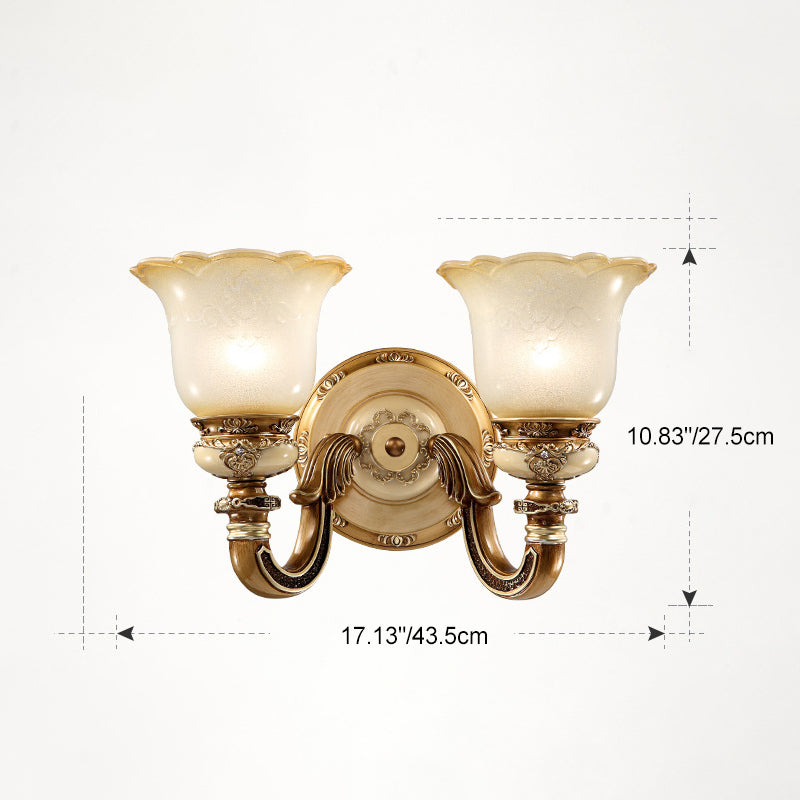 Traditional European Morning Glory Iron Resin Glass 1/2 - Light Wall Sconce Lamp For Hallways