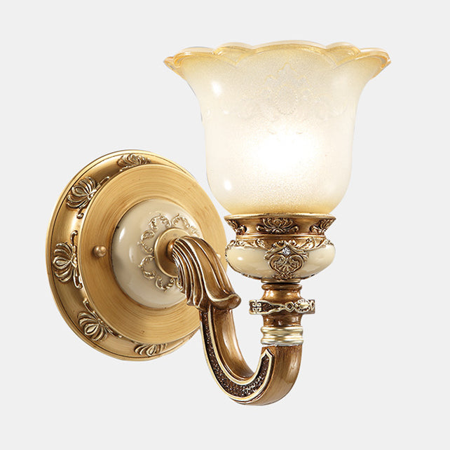 Traditional European Morning Glory Iron Resin Glass 1/2 - Light Wall Sconce Lamp For Hallways