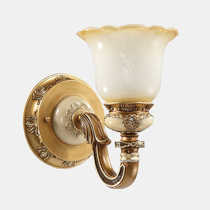 Traditional European Morning Glory Iron Resin Glass 1/2 - Light Wall Sconce Lamp For Hallways