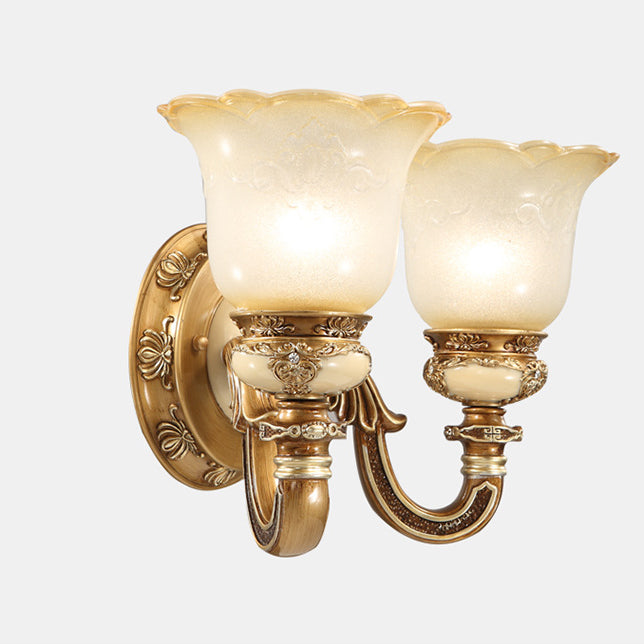 Traditional European Morning Glory Iron Resin Glass 1/2 - Light Wall Sconce Lamp For Hallways