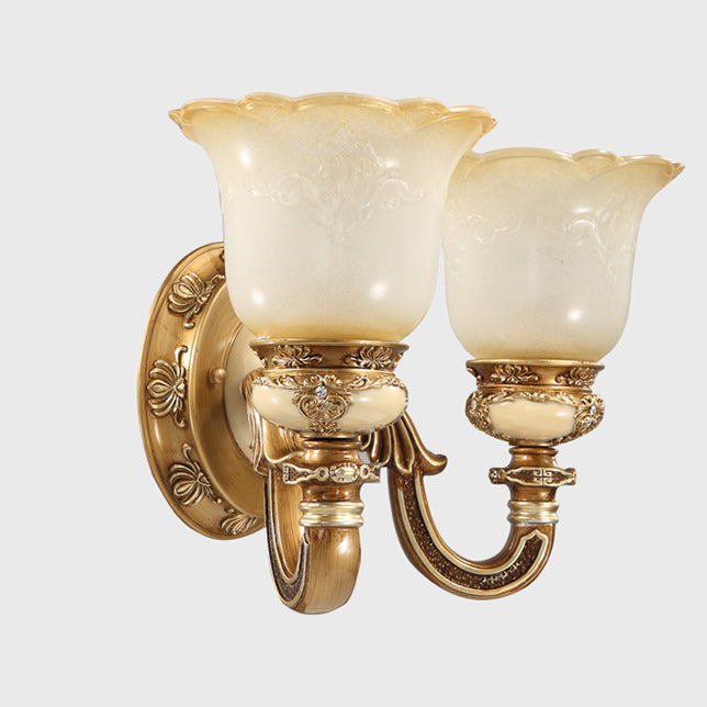 Traditional European Morning Glory Iron Resin Glass 1/2 - Light Wall Sconce Lamp For Hallways